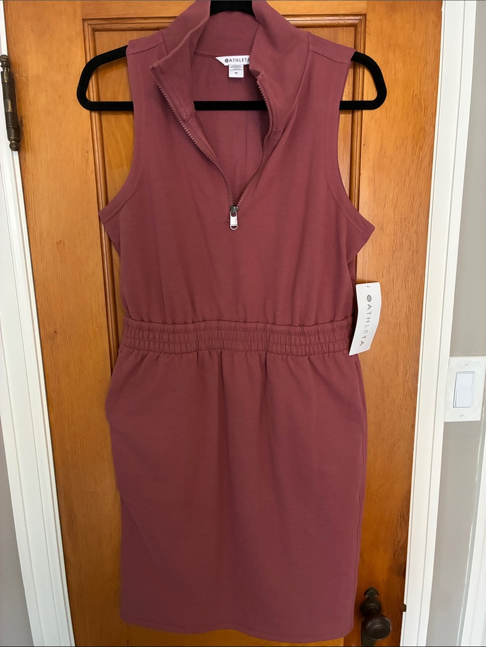 Athleta Retroterry Sleeveless Zip-Front Dress in Dusty Rose - shortened length